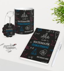 Kişiye Özel Matematik Öğretmeni Kupa Anahtarlık Beyaz Defter Kalem Hediye Seti-11