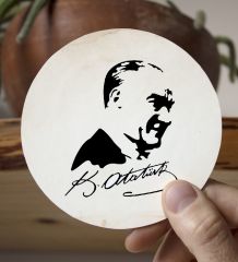 BK Gift Kişiye Özel Atatürk Temalı Beyaz Kupa Bardak ve Yuvarlak Ahşap Bardak Altlığı Hediye Seti -26