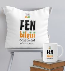 Kişiye Özel Fen Bilgisi Öğretmeni Temalı Yastık Kupa Seti - 1
