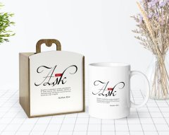 Kişiye Özel Ahşap Kutuda Mânâ Aşk Tasarımlı Beyaz Kupa Bardak-1