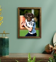 Evcil Dostlara Özel Amerikan Futbolcusu Tasarımlı Portre Doğal Masif Ahşap Çerçeveli Tablo 45x65cm-6