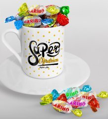 Kişiye Özel Süper Öğretmen Türk Kahvesi Fincanı ve Haribo Şeker Hediye Seti-1