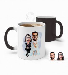 Kişiye Özel Sevgililer Karikatürlü Sihirli Kupa Bardak-16