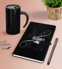 Kişiye Özel Eczacı Siyah Defter Kalem Termos Mug Seti-8