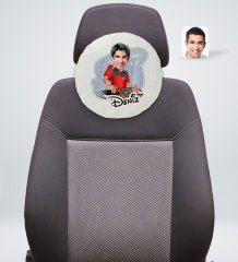 Kişiye Özel İsimli Erkek Dj Karikatürlü Yuvarlak Araç Koltuk Yastığı-1