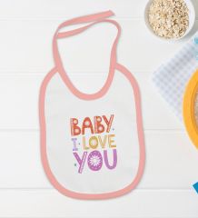 BK Kids Baby I Love You Tasarımlı Pembe Bebek Body Zıbın ve Mama Önlüğü Hediye Seti-1