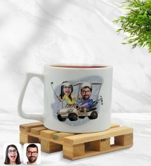 Kişiye Özel Sevgililer Karikatürlü Middle Beyaz Kupa Bardak Model 96