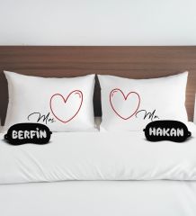 BK Gift Kişiye Özel Sevgili Tasarımlı Pamuklu Yastık Kılıfı ve Göz Bandı Çift Uyku Seti-10, Tasarım Ev Tekstili, Uyku Bandı, Ev Hediyesi