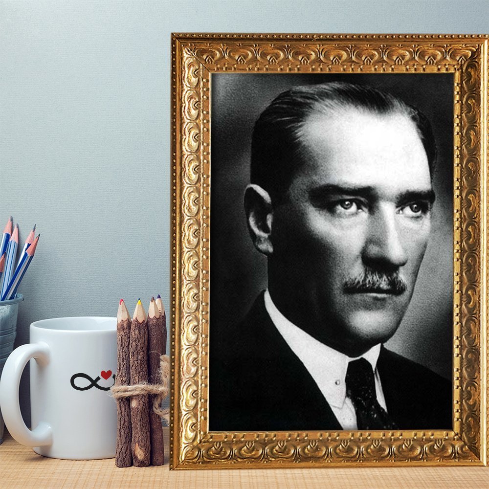 Altın Yaldız Çerçeveli A4 Atatürk Tablosu - 4