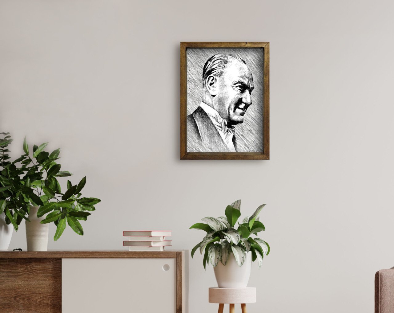 BK Home Atatürk Tasarımlı Doğal Masif Ahşap Çerçeveli Tablo 45x65cm-32