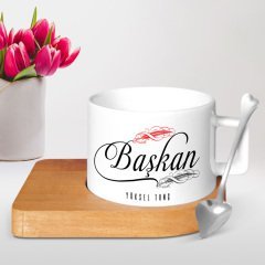 Kişiye Özel Mesleki Başkan Ahşap Altlıklı Seramik Fincan - 1