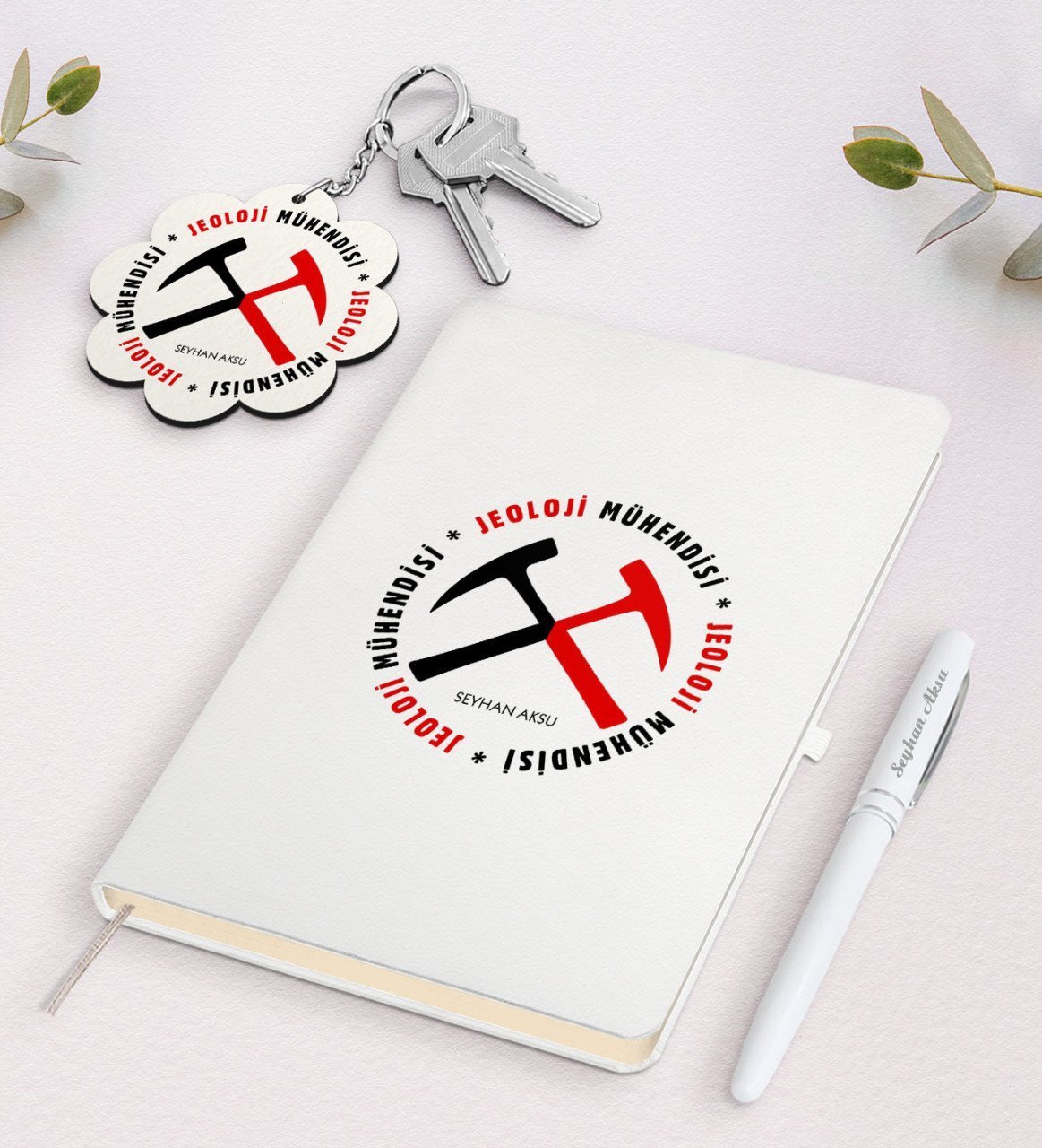 Kişiye Özel Jeoloji Mühendisi Beyaz Defter Kalem Ve Anahtarlık Hediye Seti-2