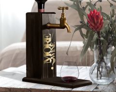 BK Gift Aynalı Altın Kabartma Musluklu Doğal Siyah(Ebony) Ahşap Şarap Standı, Home Bar, İçecek Dispenseri, Ahşap İçecek Çeşmesi-18