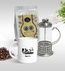 Kişiye Özel The Godfather Tasarımlı Kupa & French Press & 250gr Filtre Kahve Hediye Seti-1
