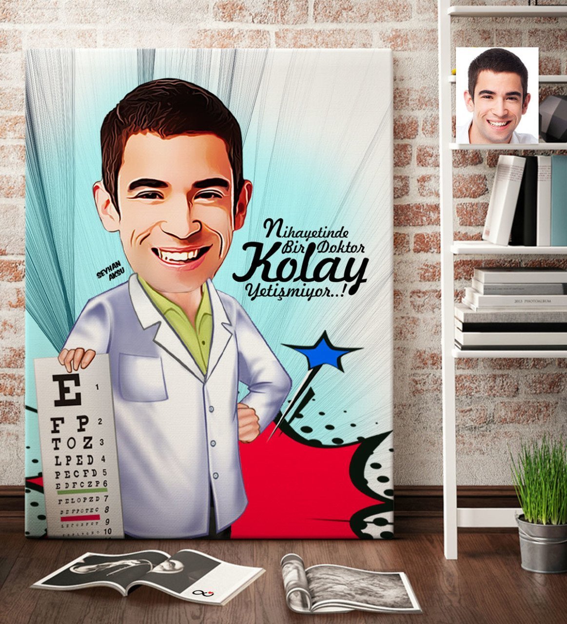 Kişiye Özel Bay Göz Doktoru Karikatür Kanvas Tablo (70 x 100 cm.) 1