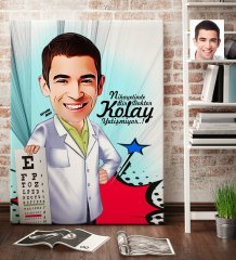Kişiye Özel Bay Göz Doktoru Karikatür Kanvas Tablo (70 x 100 cm.) 1