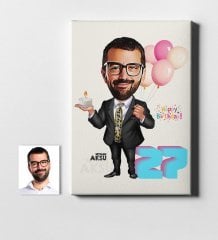 Kişiye Özel Doğum Günü Karikatür Kanvas Tablo (50 x 70 cm.) 14