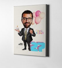 Kişiye Özel Doğum Günü Karikatür Kanvas Tablo (50 x 70 cm.) 14