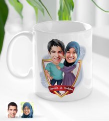 Kişiye Özel İsimli Sevgililer Karikatürlü Beyaz Kupa Bardak-61