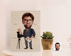 Kişiye Özel Erkek Yönetmen Karikatürlü Otantik Masaüstü Ahşap Palet Çerçeve-1