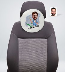 Kişiye Özel İsimli Erkek Diş Hekimi Karikatürlü Yuvarlak Araç Koltuk Yastığı-4