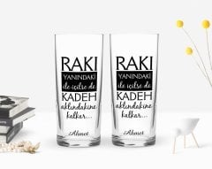 Kişiye Özel Renkli Baskılı Rakı Yanındaki İle İçilse De  Tasarımlı İkili Rakı Bardağı Seti-1