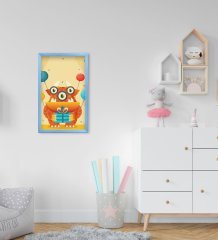 BK Home Tatlı Canavar Tasarımlı Dekoratif Mavi Ahşap Çerçeveli Çocuk Odası Tablo-6
