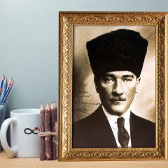 Altın Yaldız Çerçeveli A4 Atatürk Tablosu - 3