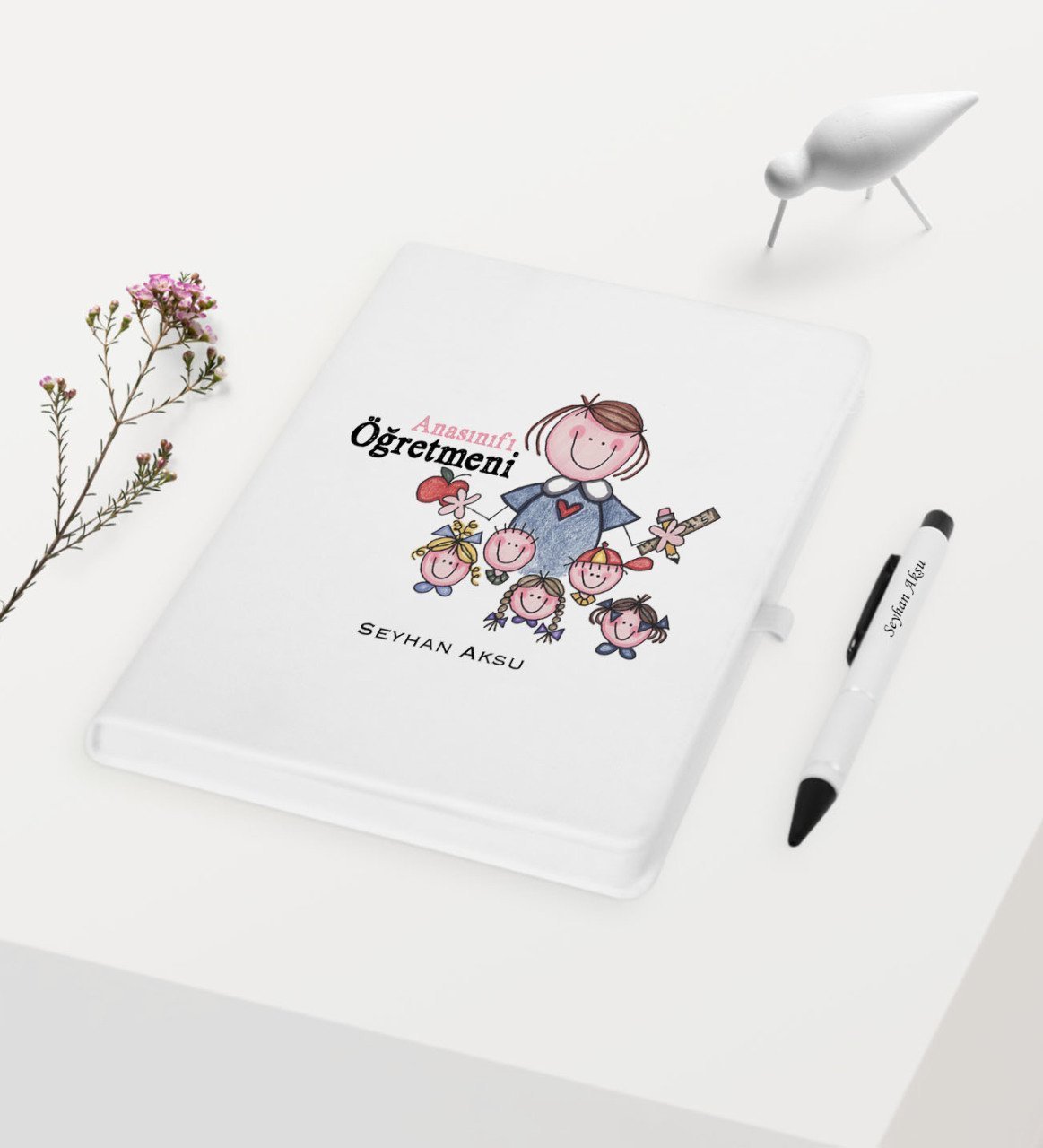 Kişiye Özel Anasınıfı Öğretmeni Temalı Beyaz Defter Kalem Hediye Seti - 2