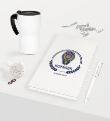 Kişiye Özel Komiser Temalı Beyaz Defter Kalem Termos Mug Seti - 2
