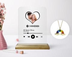 Kişiye Özel Kalpli Fotoğraflı Spotify Barkodlu Plak ve Çift Harfli Bulut Kolye Seti-1