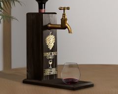 BK Gift Aynalı Altın Kabartma Musluklu Doğal Siyah(Ebony) Ahşap Şarap Standı, Home Bar, İçecek Dispenseri, Ahşap İçecek Çeşmesi-17