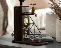 BK Gift Aynalı Altın Kabartma Musluklu Doğal Siyah(Ebony) Ahşap Şarap Standı, Home Bar, İçecek Dispenseri, Ahşap İçecek Çeşmesi-17