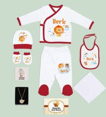 BK Kids Kişiye Özel Kırmızı Yeni Doğan Hastane Çıkışı, Anneye Hediye, İsimli Papatya Kolye, 9 Parça Bebek Hediye Seti-4