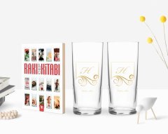 Kişiye Özel Renkli Baskılı Baş Harf İsim Tasarımlı İkili Rakı Bardağı ve Rakı Cep Kitabı Hediye Seti-2