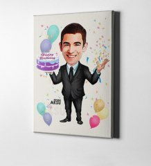 Kişiye Özel Doğum Günü Karikatür Kanvas Tablo (50 x 70 cm.) 13