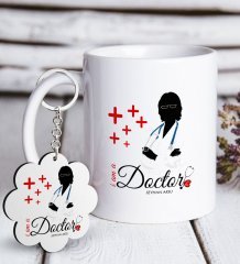 Kişiye Özel Mesleki Doktor Beyaz Kupa ve Anahtarlık Hediye Seti-1