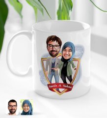 Kişiye Özel İsimli Sevgililer Karikatürlü Beyaz Kupa Bardak-60