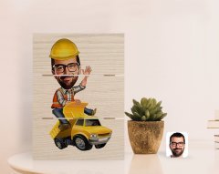 Kişiye Özel Erkek Yol Mühendisi Karikatürlü Otantik Masaüstü Ahşap Palet Çerçeve-1