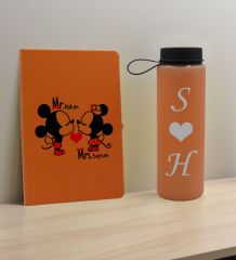 BK Gift Sevgiliye Özel İsimli Turuncu Defter ve Somon Cam Matara Hediye Seti-5, Sevgiliye Hediye, Sevgililer Günü, Yeni İş Hediyesi