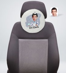 Kişiye Özel İsimli Erkek Diş Hekimi Karikatürlü Yuvarlak Araç Koltuk Yastığı-3
