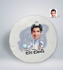 Kişiye Özel İsimli Erkek Diş Hekimi Karikatürlü Yuvarlak Araç Koltuk Yastığı-3