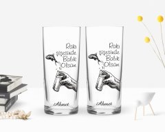 Kişiye Özel Renkli Baskılı Rakı Şişesinde Balık Olsam Tasarımlı İkili Rakı Bardağı Seti-1