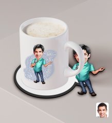 Kişiye Özel Erkek Şarkıcı Karikatürlü Beyaz Kupa ve Ahşap Bardak Altlığı Hediye Seti-1