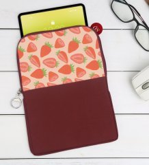 BK Gift Çilek Tasarımlı Taşınabilir Koruyucu Tablet Kılıfı & Organizer Çanta - Bordo-1