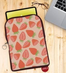 BK Gift Çilek Tasarımlı Taşınabilir Koruyucu Tablet Kılıfı & Organizer Çanta - Bordo-1