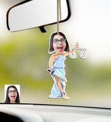 Kişiye Özel Bayan Avukat Karikatürlü Ahşap Araba Dikiz Ayna Süsü-2