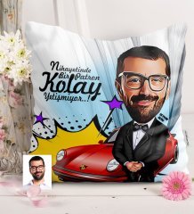 Kişiye Özel Bay Patron Karikatürlü Saten Yastık - 1