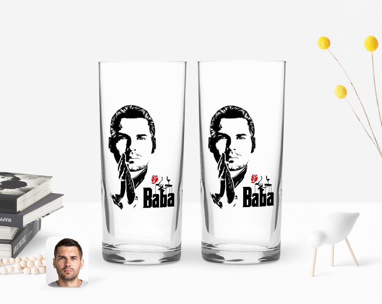 Kişiye Özel Renkli Baskılı Godfather Baba Tasarımlı İkili Rakı Bardağı Seti-1