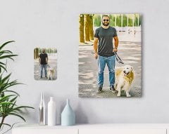 Kişiye Özel Tam Boy Erkek ve Köpek Karikatürlü Kanvas Tablo 30x50cm-1